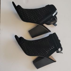 BCBGeneration Black Suede Weave Design Open Toed Buckled Booties, Size 10